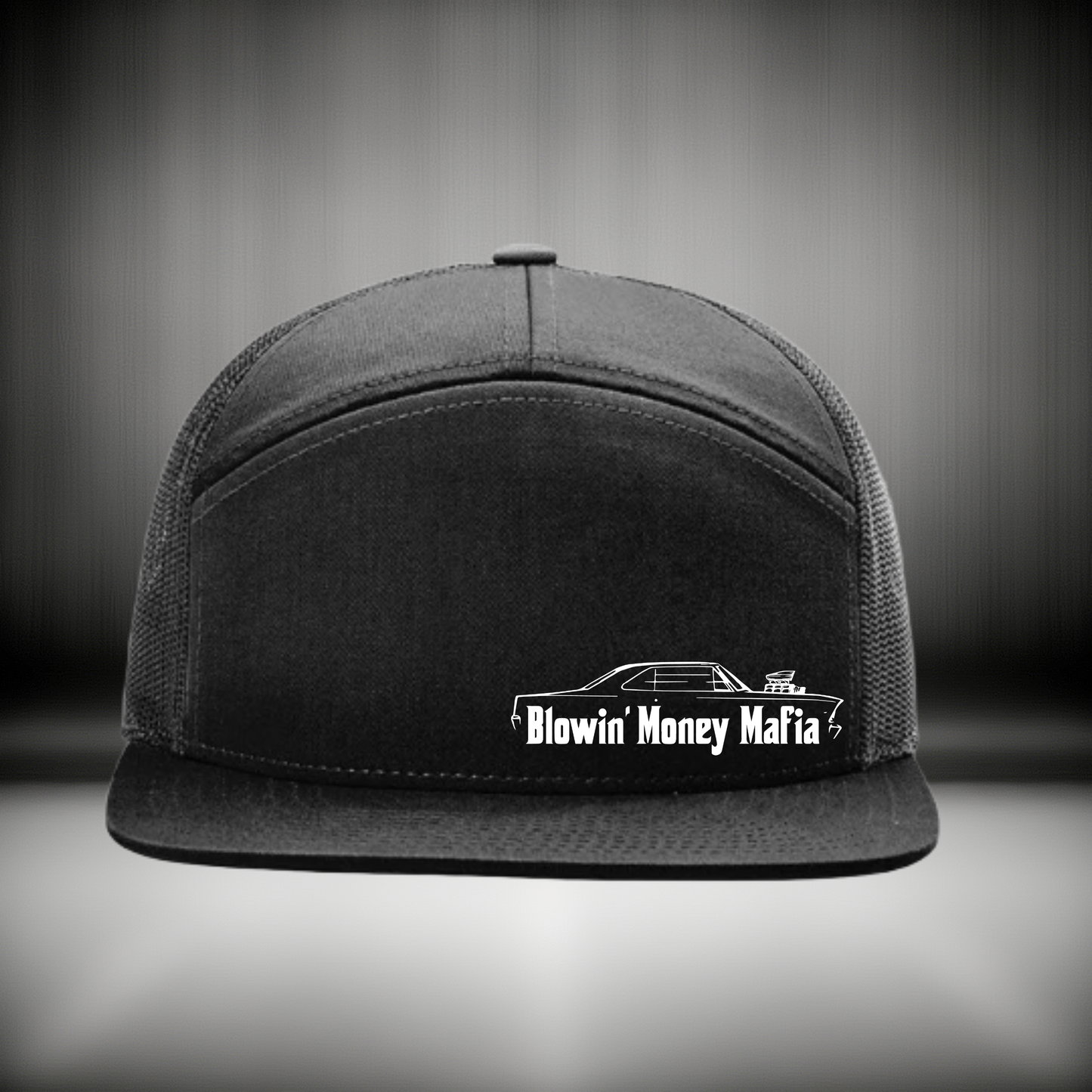 Richardson 168 7-Panel Trucker Black Side Car Logo