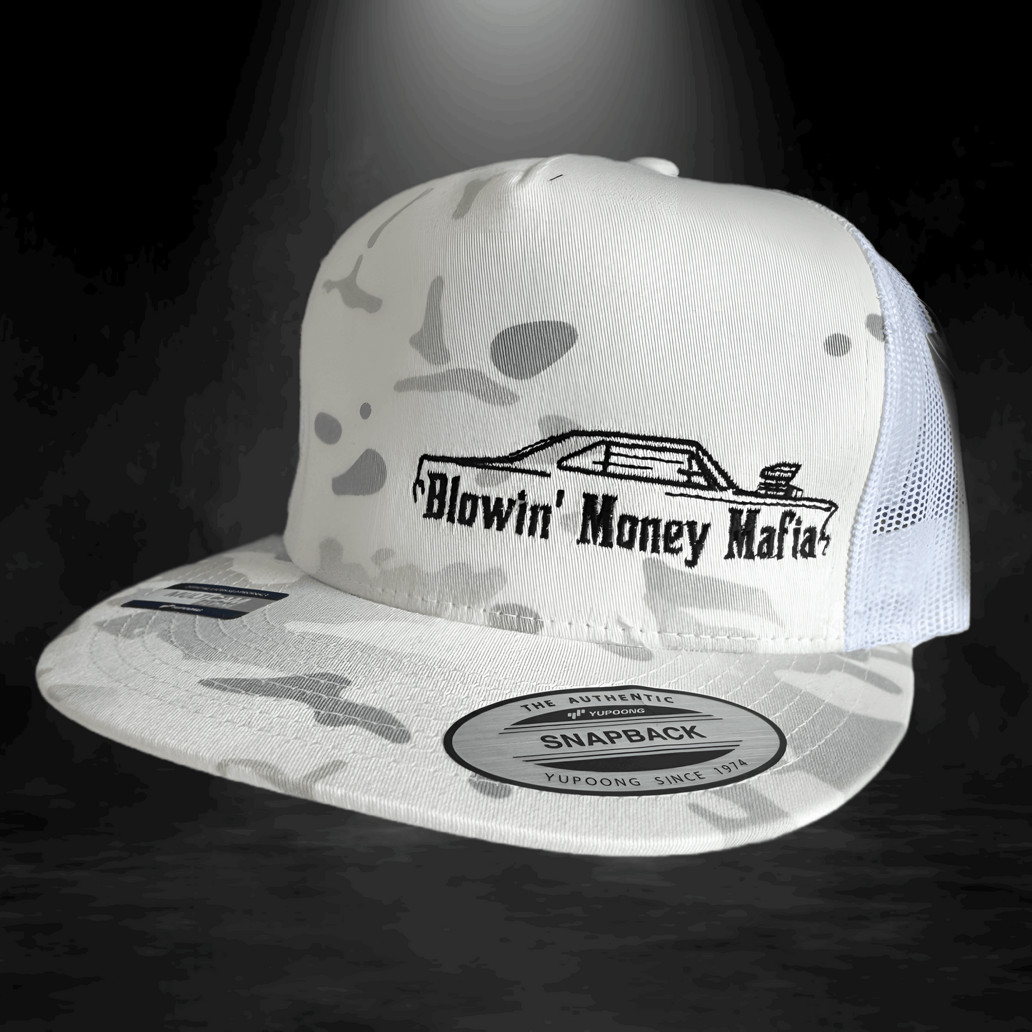 Embroidered White Camo - Yupoong 6006 Snapback