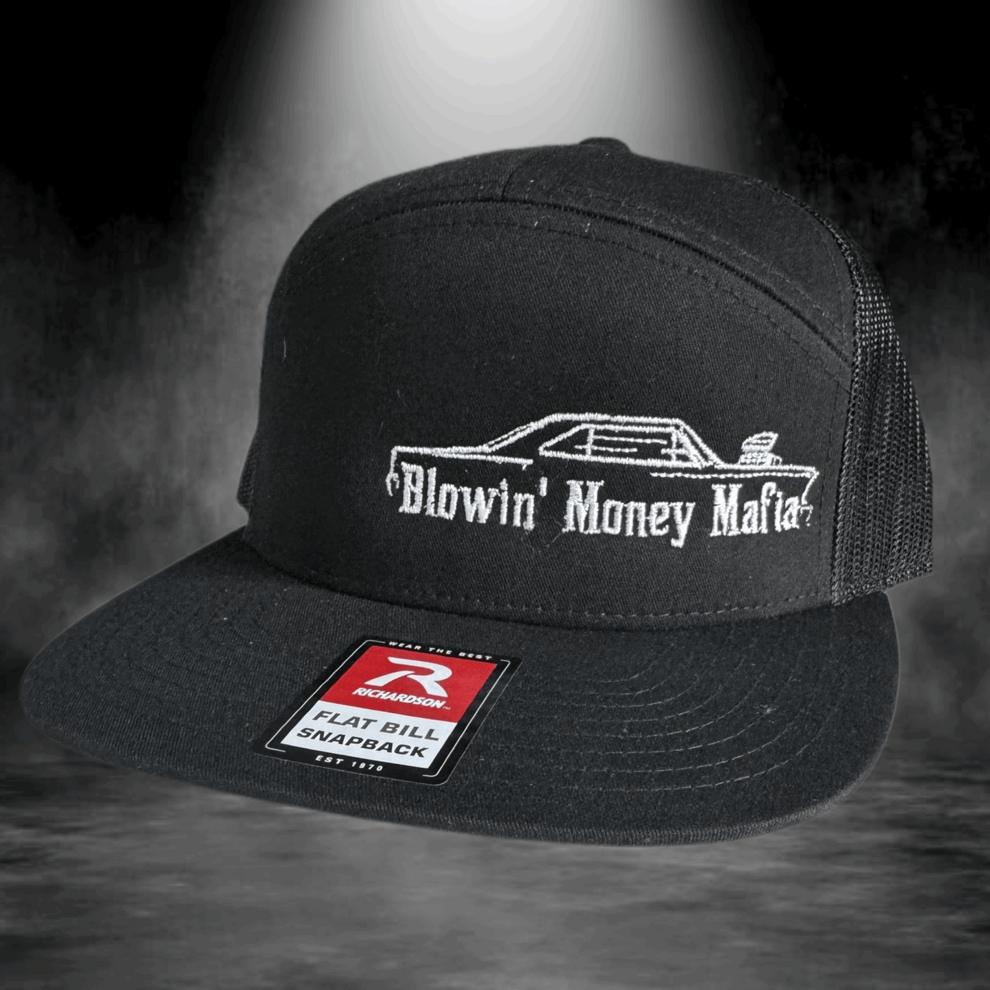 Embroidered Black Side Logo- Richardson 168 Snapback