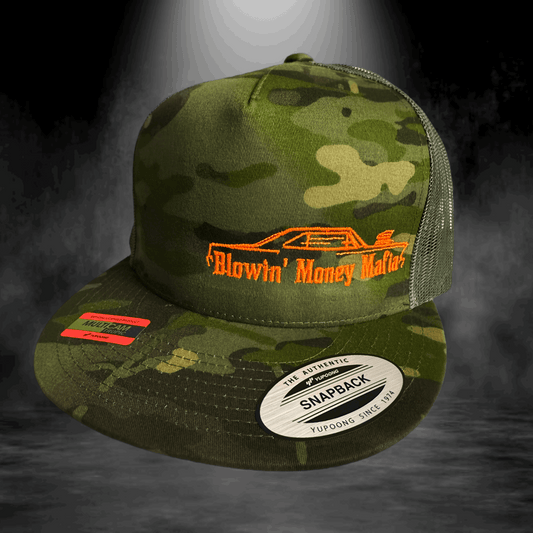 Embroidered Orange/Camo Yupoong 6006 Snapback