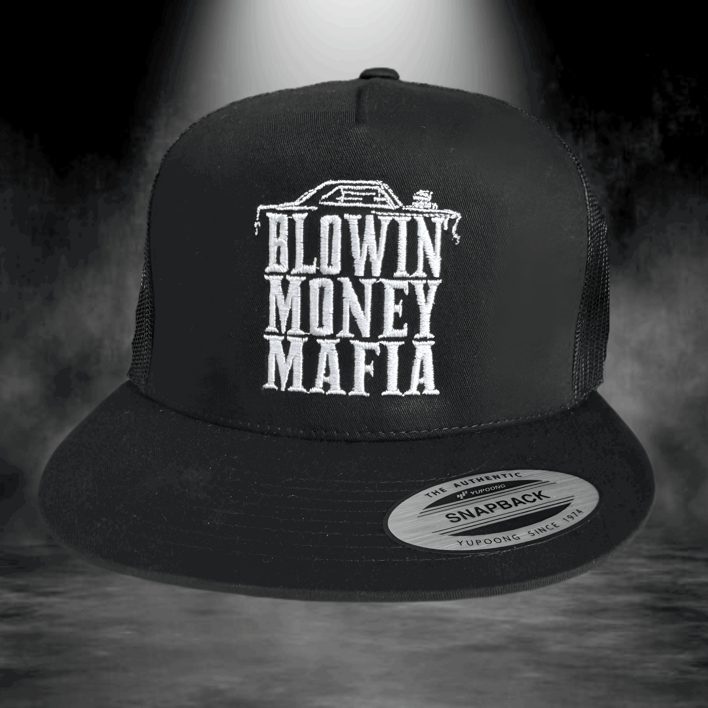 Embroidered Black Large Logo Hat - Yupoong 6006 Snapback