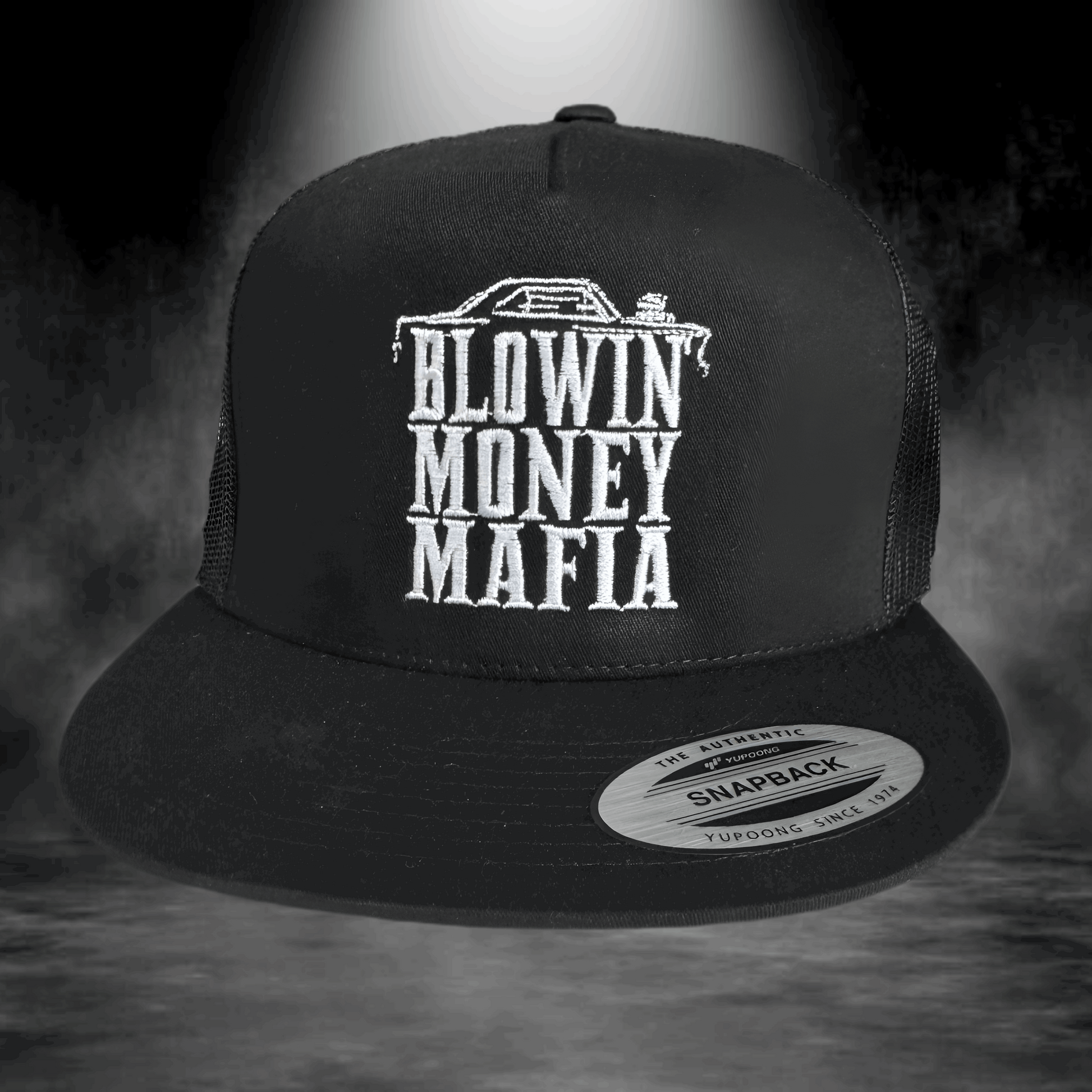 Embroidered Black Large Logo Hat - Yupoong 6006 Snapback