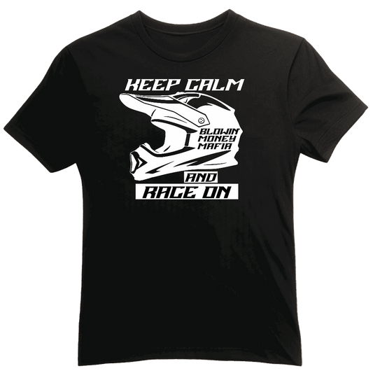 Keep Calm Race On Black Tee YOUTH