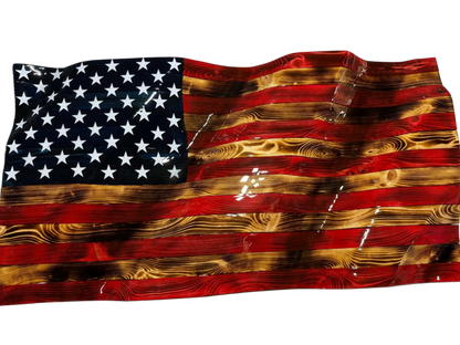 Hand Crafted Wooden Wavy American Flag RWB
