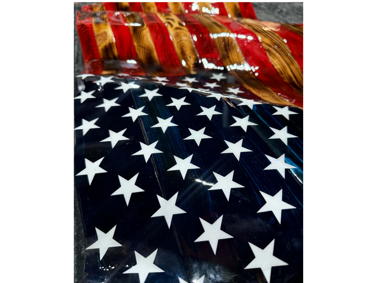 Hand Crafted Wooden Wavy American Flag RWB