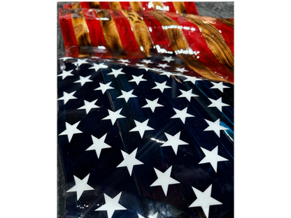 Hand Crafted Wooden Wavy American Flag RWB
