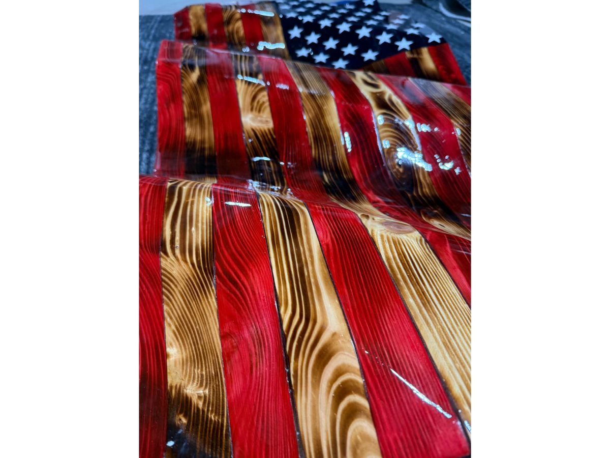Hand Crafted Wooden Wavy American Flag RWB