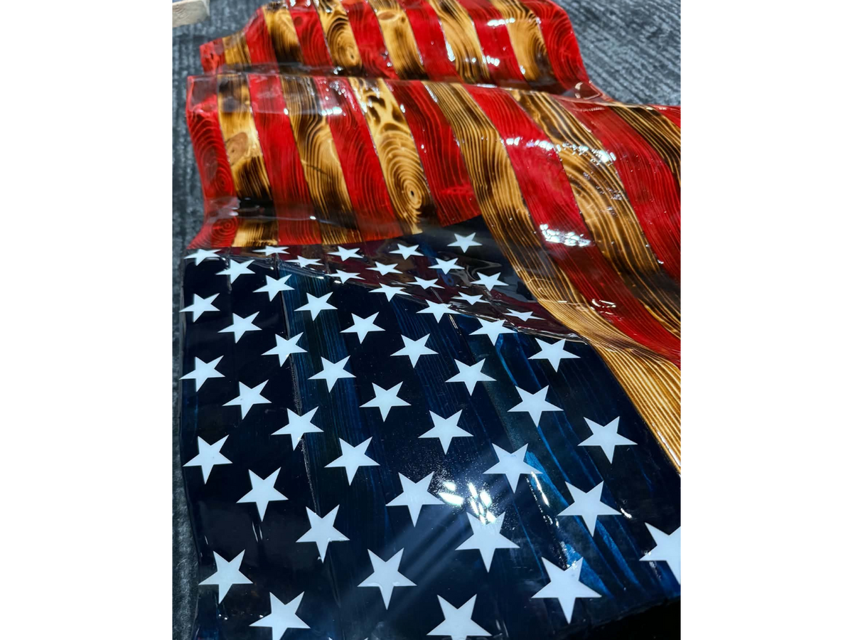 Hand Crafted Wooden Wavy American Flag RWB