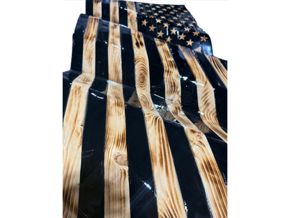 Hand Crafted Wooden Wavy Black American Flag