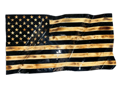 Hand Crafted Wooden Wavy Black American Flag